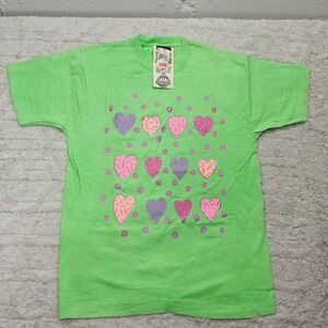 VTG 80s Retro Heart Tshirt Womens L Pastel Green Sharkys Target Deadstock